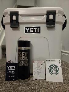 yeti cooler  18OZ yeti bottle  $100 starbucks gift card all br - Photo 3