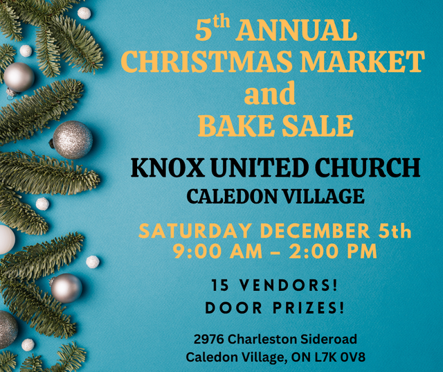 5th Annual Christmas Market and Bake Sale at Knox United Church