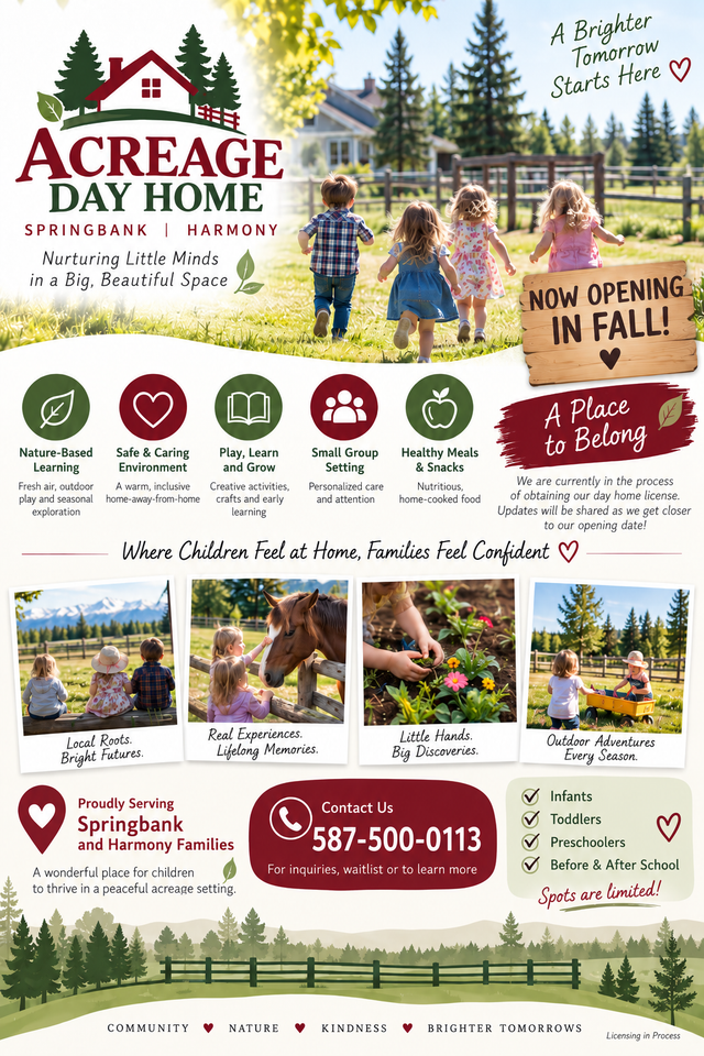ACREAG Dayhome near Springbank Schools and Harmony