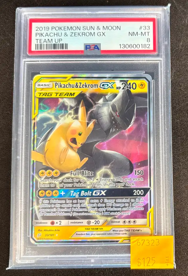 PSA Graded 2019 Pokemon Sun & Moon Pikachu & Zekrom Tag Team GX