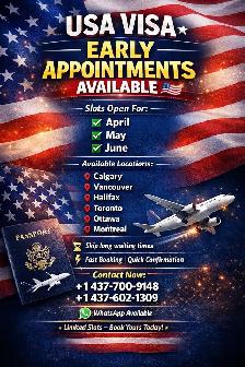EARLY USA VISA Appointment dates are available