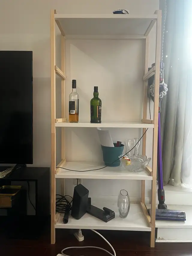 Wood-Colour Frame White Shelving Unit - $30