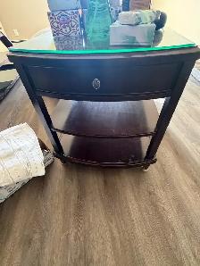 tv stand and coffe and end table with glass top