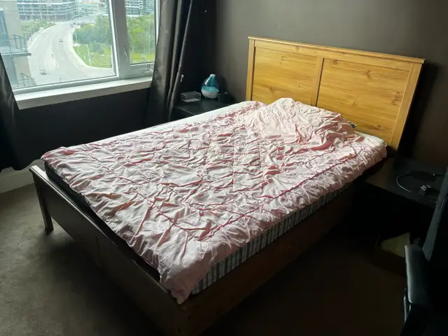 Queen Bed Frame and Mattress Set - $60