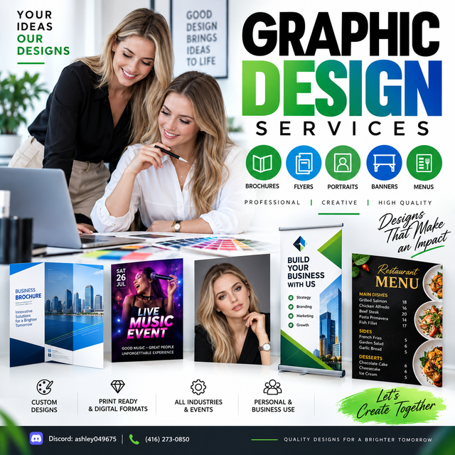 GRAPHICS DESIGN, BROCHURE, FLYERS, PORTRAITS, BANNERS, MENU