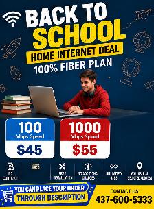 'Back to School'Cheapest Fibre Internet 1 Gbps $55 – No Contract