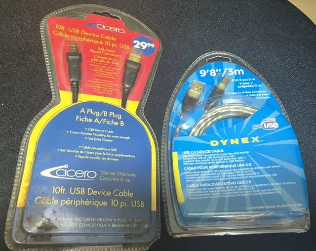2× NEW 10FT USB 2.0 PRINTER CABLES – USB-A TO USB-B – $15 OBO