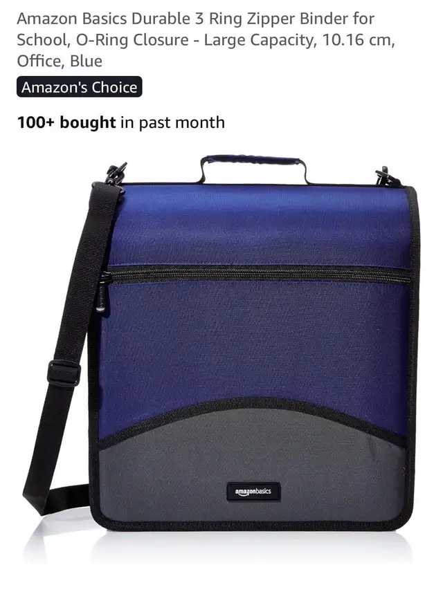 Amazon Basics 3-Ring Zipper Binder