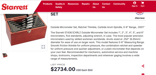 STARRETT  Micrometer set  from 0' to 6'