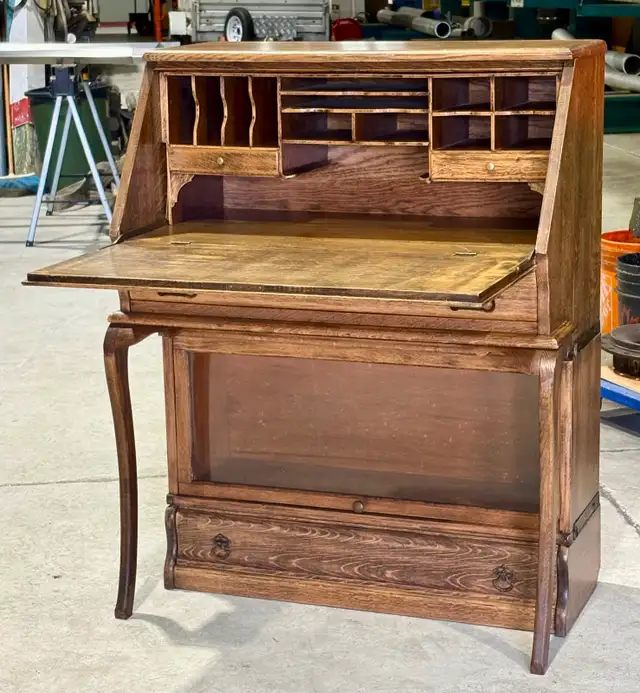 RARE Antique OAK Wood Drop Down Barrister Bookcase (c. 1920s)
