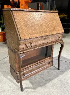 RARE Antique OAK Wood Drop Down Barrister Bookcase (c. 1920s) - Photo 2