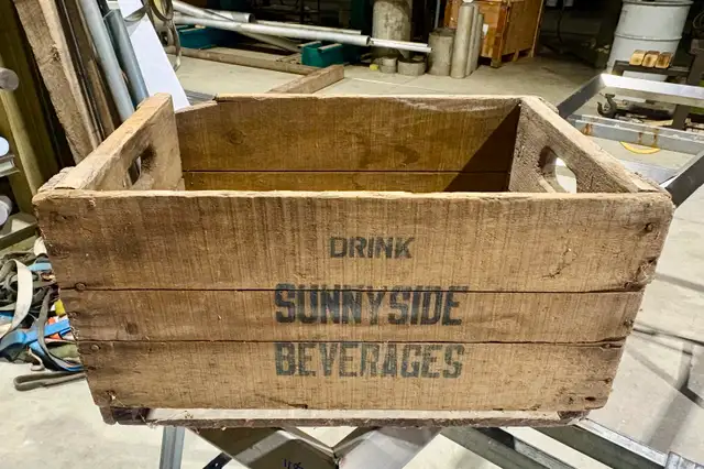 Vintage Wooden Beverage Crate Marked "Drink Sunnyside Beverages"