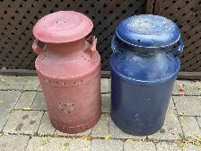 2 Colored Antique Dairy Milk Cream Cans !