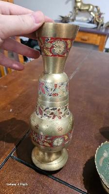 Beau lot de brass/laiton  émaillé vase/pot/bol - Photo 2