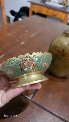 Beau lot de brass/laiton  émaillé vase/pot/bol - Photo 4