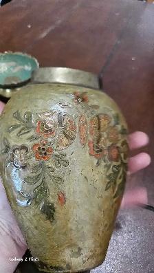 Beau lot de brass/laiton  émaillé vase/pot/bol - Photo 7