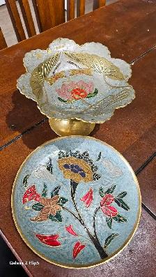Assiettes en laiton/brass émaillées vintage