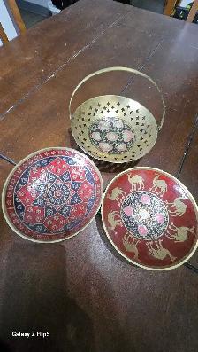 Lot de bol en brass/laiton vintage émaillées