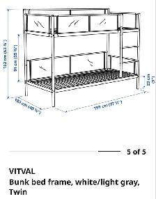 Bunk bed frame, white/light grayTwin - Photo 3