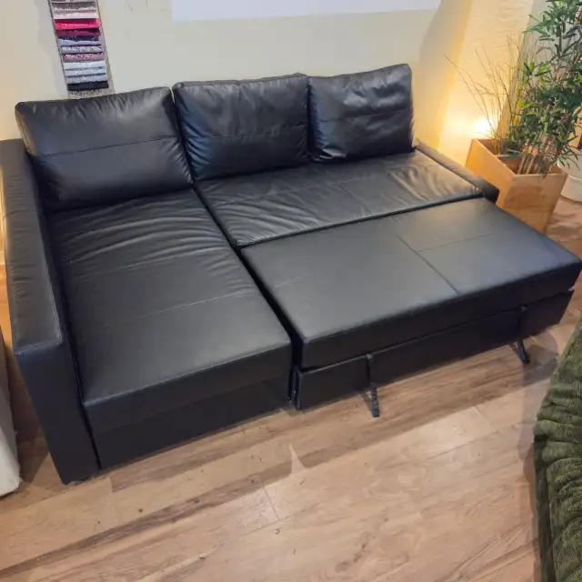 Like NEW black leather IKEA sectional sofa bed   FREE DELIVERY
