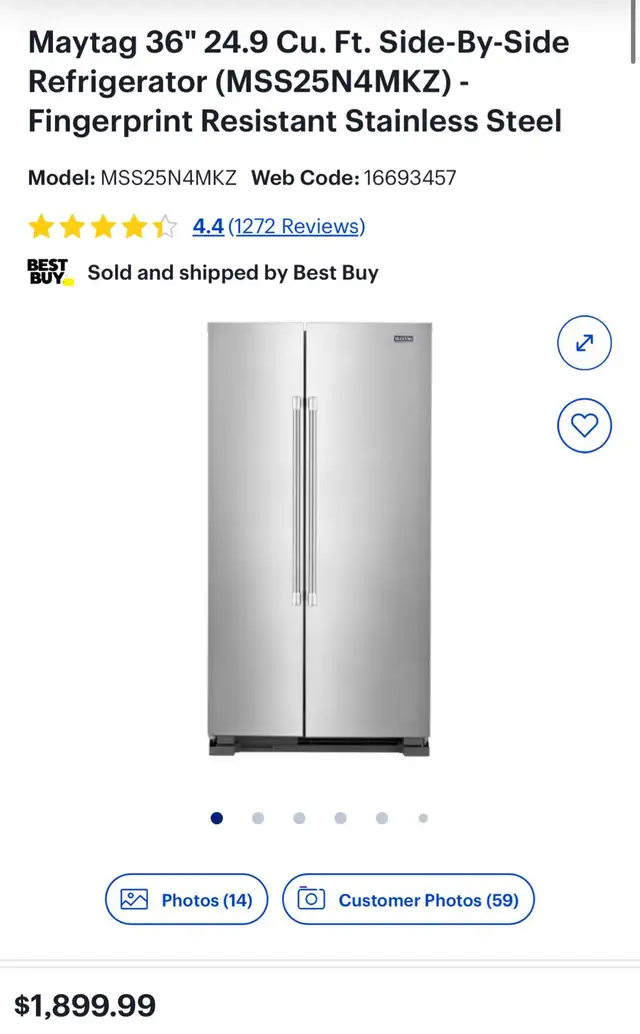 Maytag 36-inch W 25 cu. ft Refrigerator