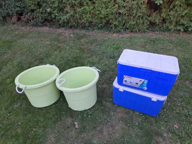 Coleman cooler, round storage bins