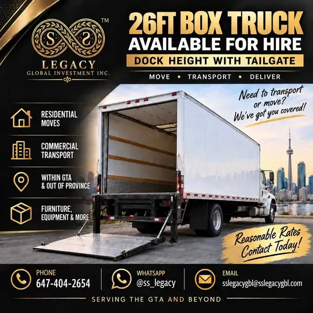 26ft Box Truck Services – GTA & Inter-Provincial Transport