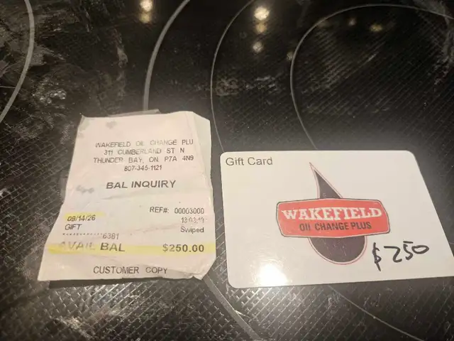 $250 Wakefield oil change gift card for $200!  Make $50!