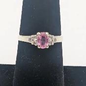 (B6143) Ring White Gold 10K with Pink Gem 1.9 Grams Size 6.5 - Photo 2