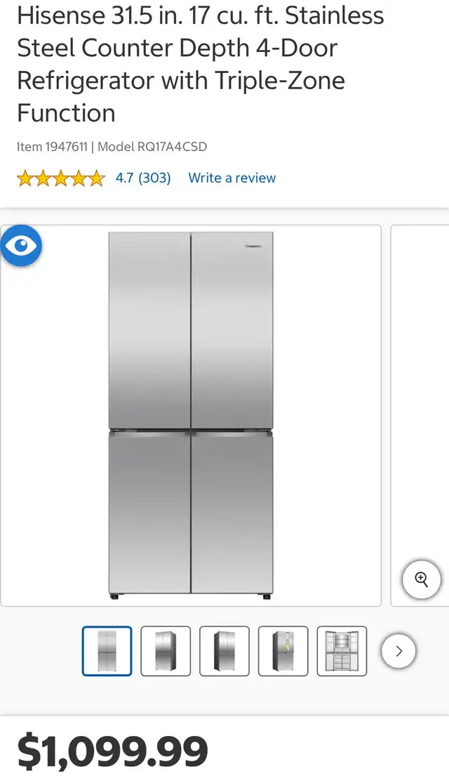 Hisense31.5 in.17 cu.ft. Refrigerator with triple zone function
