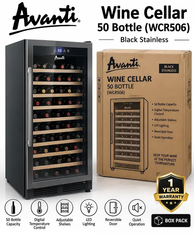Wine Cellar Avanti 50Bottle (WCR506) - Black Stainless Box Pack