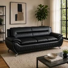 Gilan 3-Piece Sofa Set In Faux Leather Upholstery - Black - Photo 2