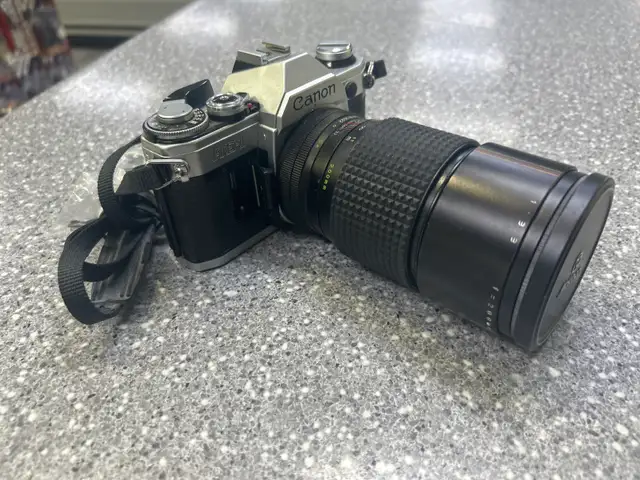 Canon AE-1 35mm Camera 200MM Lens Broken Battery As Is Door