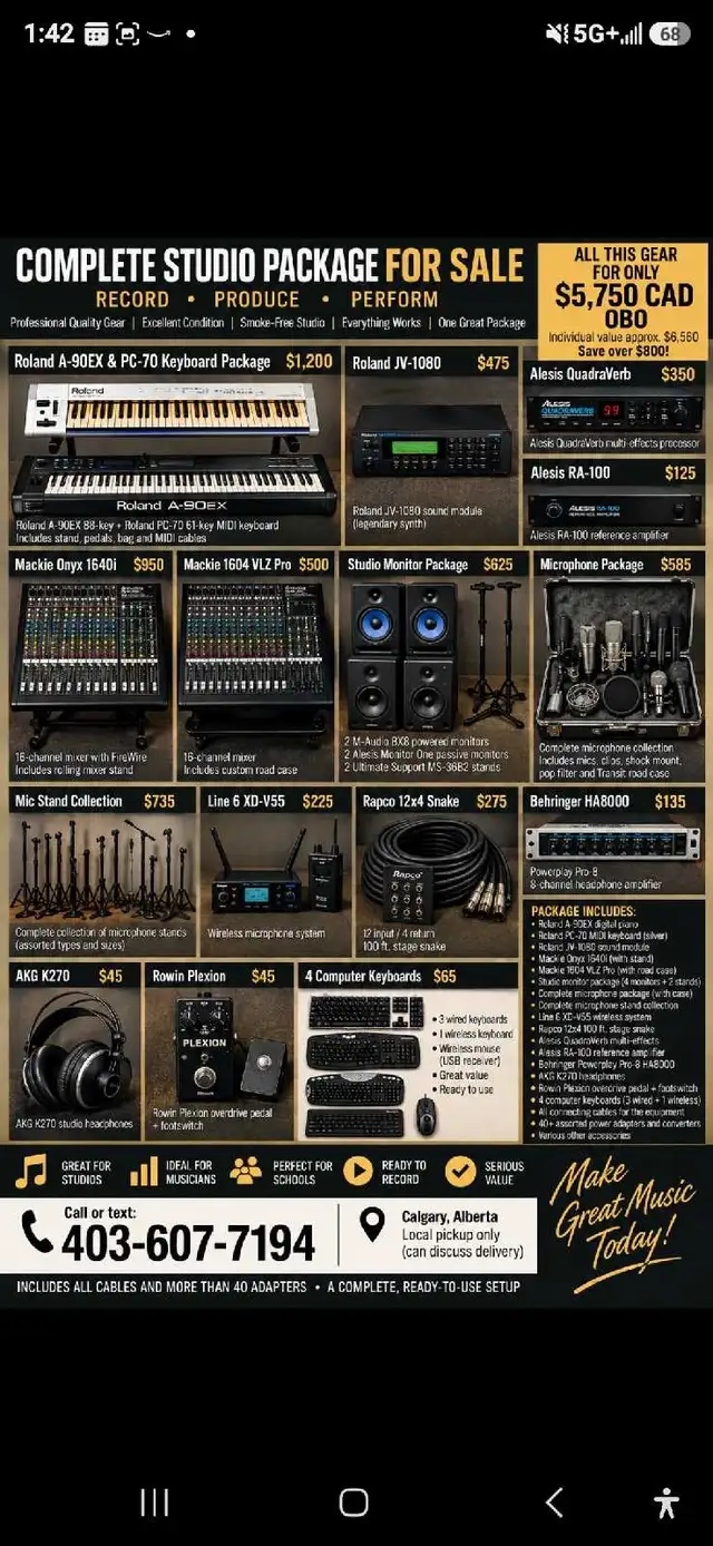 COMPLETE PROFESSIONAL STUDIO PACKAGE FOR SALE $5,750 CAD OBO