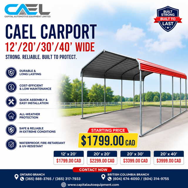 New CAEL Garage Sheds & Metal Carport – Single & Double with Doo
