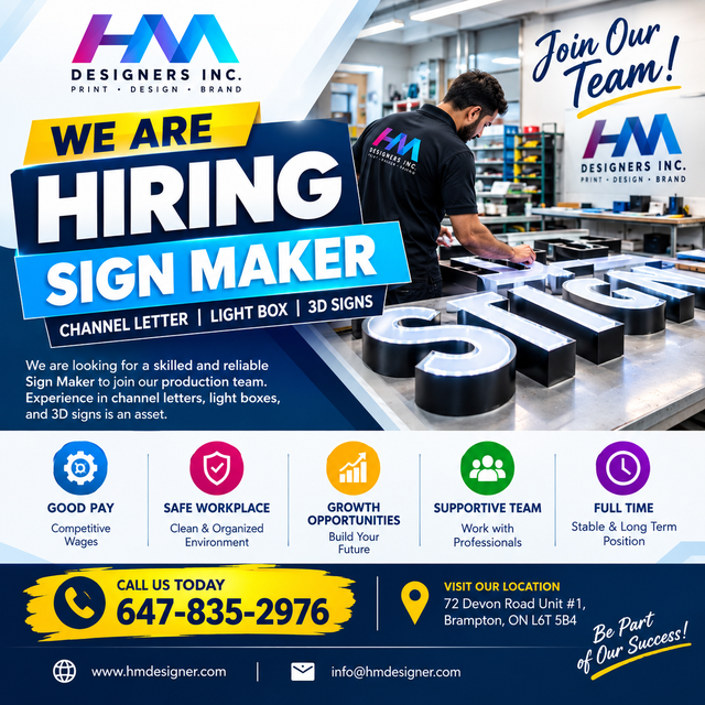We Are Hiring – Sign Maker | Channel Letters | 3D Signs | Light