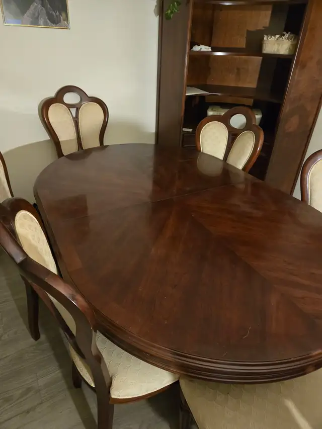 Solid Cherry Wood Dining Table with 6 Chairs