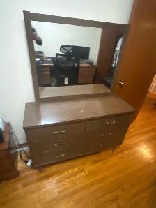 Free delivery used antique Wooden Dresser with Mirror - Photo 4