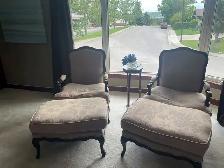 2 Bergere French Chairs with Matching Oversized Ottomans