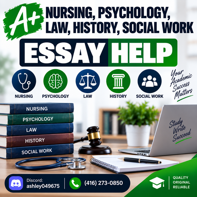 A  NURSING, PSYCHOLOGY, LAW, HISTORY, SOCIAL WORK ESSAY HELP