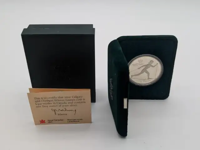 (B5421) 1988 Calgary Winter Olympics $20 Sterling Silver Proo...