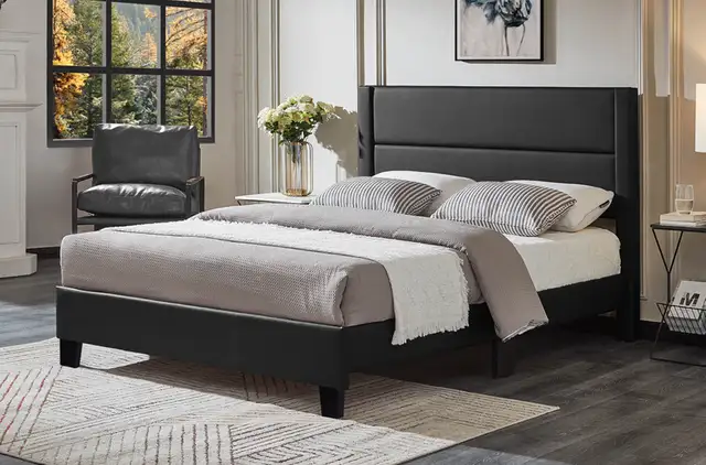 New Spartan Black Queen Size Platform Bedframe