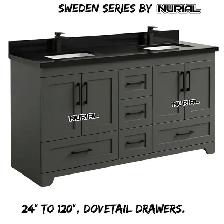 Black Bathroom Vanity, Mirror, Porcelain Tile