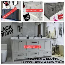 Black Bathroom Vanity, Mirror, Porcelain Tile - Photo 7