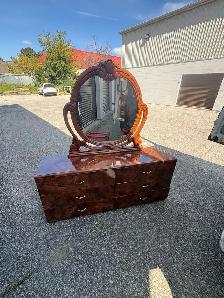 Free delivery used Vintage Burl Wood Dresser with Oval Mirror - Photo 2