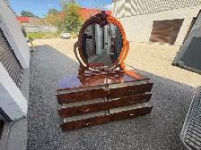 Free delivery used Vintage Burl Wood Dresser with Oval Mirror - Photo 6