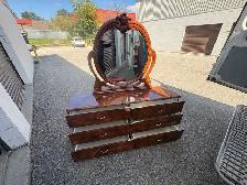Free delivery used Vintage Burl Wood Dresser with Oval Mirror - Photo 7