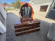 Free delivery used Vintage Burl Wood Dresser with Oval Mirror - Photo 8