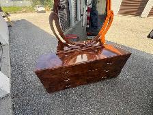 Free delivery used Vintage Burl Wood Dresser with Oval Mirror - Photo 9