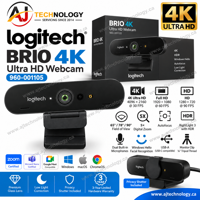 Logitech BRIO 4K Ultra HD Webcam 960-001105 90FPS HDR Windows He